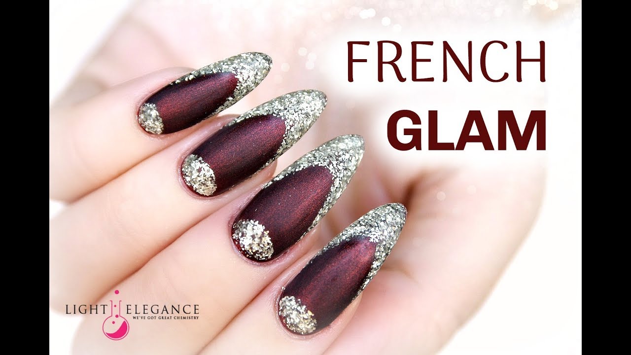 NAIL TUTORIAL | GOLD RED FRENCH GLAM | OVAL / STILETTO / GEL NAILS | LIGHT ELEGANCE - YouTube