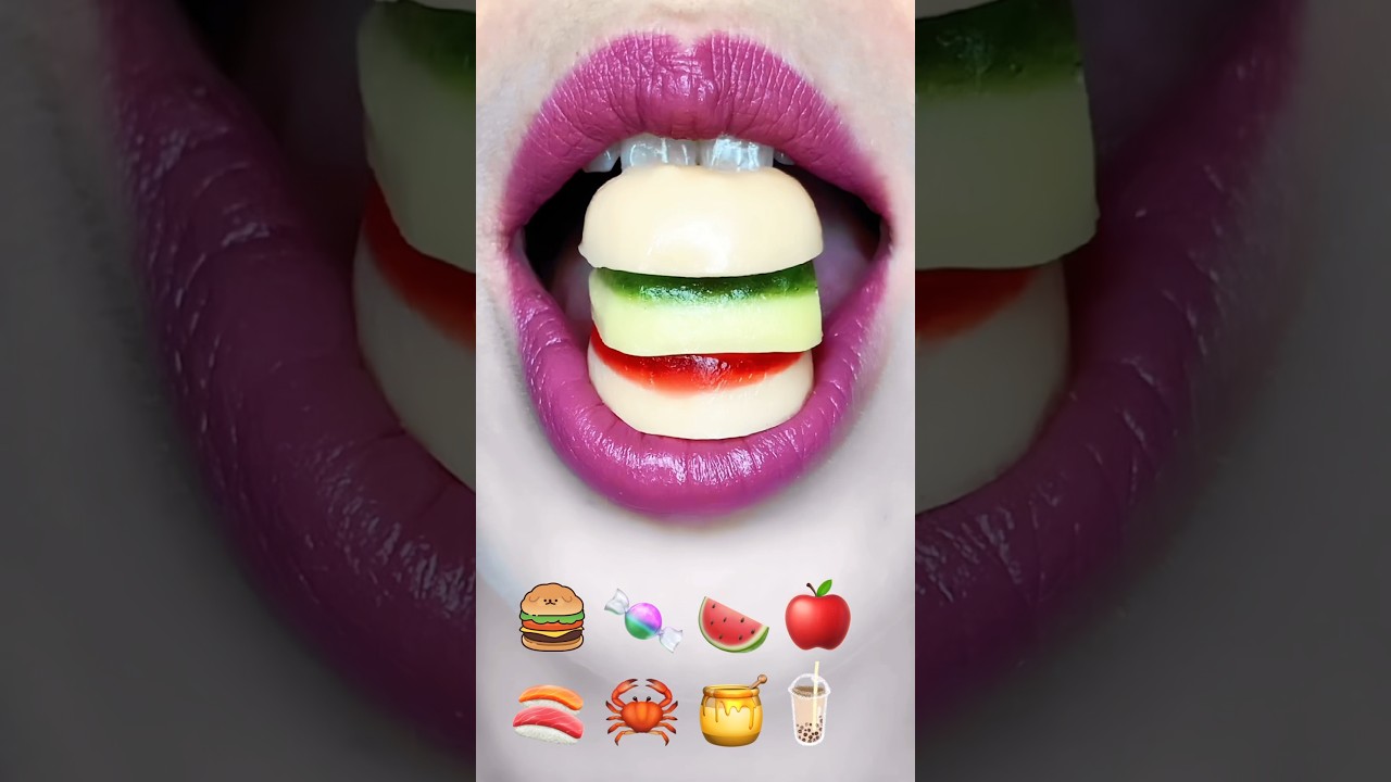 asmr EMOJI FOOD in order 🍔🍬 🍉🍎🍣🦀🍯 satisfying eating sounds mukbang 먹방