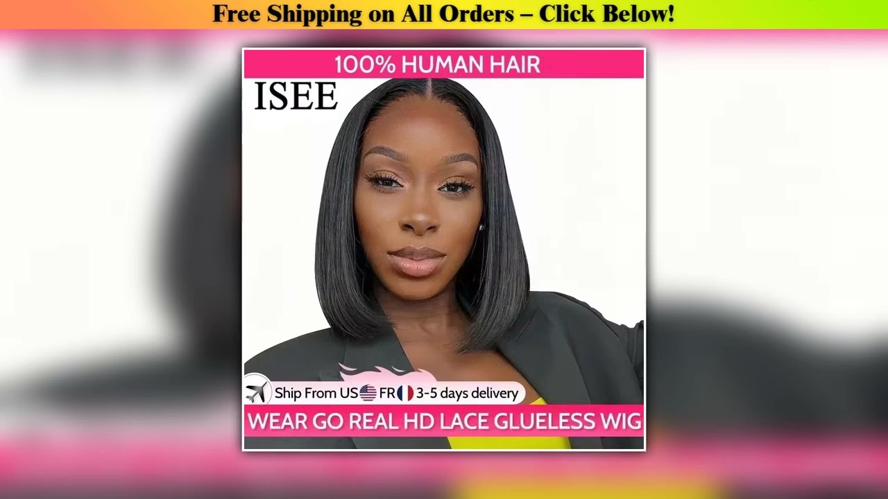 ISEE HAIR Wear And Go Glueless Human Hair Wig Bob HD Lace Straight Short Bob 7x5 Lace Frontal Pre