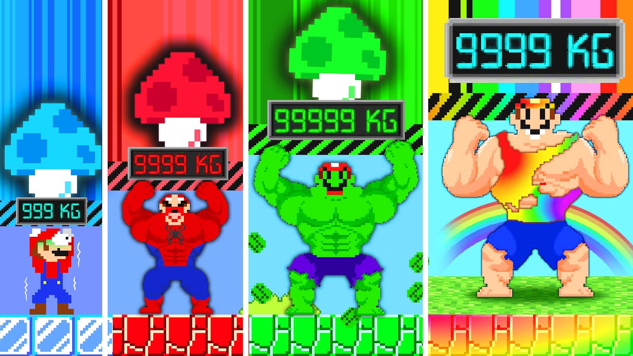 Team Mario Musculars Nood vs Pro vs Hacker vs God in Super Mario Bros.!| POWER-UP MARIO