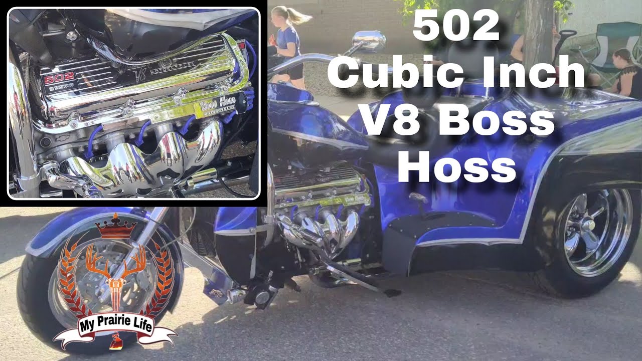 502 Cubic Inch Boss Hoss Trike Start Up Warm Up And Drive Off. - YouTube