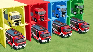 TRANSPORT OF COLORS ! MERCEDES  FIRE DEPARTMENT CARS TRANSPORT with TRUCKS ! Farming Simulator 22