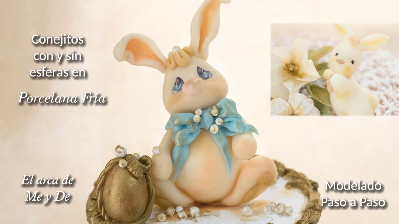 MODELADO CONEJOS DE PASCUAS CON Y SIN ESFERAS EN PORCELANA FRIA elarcademeyde