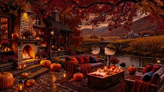 Fireside Jazz on a Cozy Fall Porch Ambience 🎃 | Pumpkin Glow, Drifting Leaves & Quiet Night