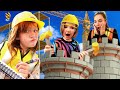 ADLEY is the CONSTRUCTiON BOSS!!  Niko helps build a Giant Castle at his pretend job with Mom & Dad