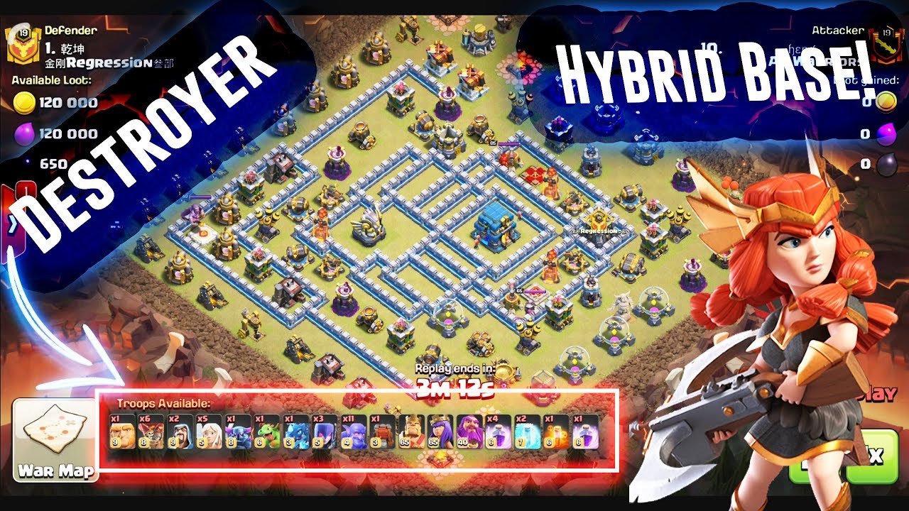 STRONGEST DESTROYER HYBRID BASE TH12 - QW+BOWIPE STRATEGY ( Clash of Clans )