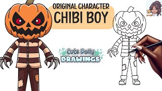 How to Draw a Chibi Pumpkinhead Boy ⏐ Cute Easy Anime Drawing Tutorial ⏐ Lofi Music for Drawing screenshot 2