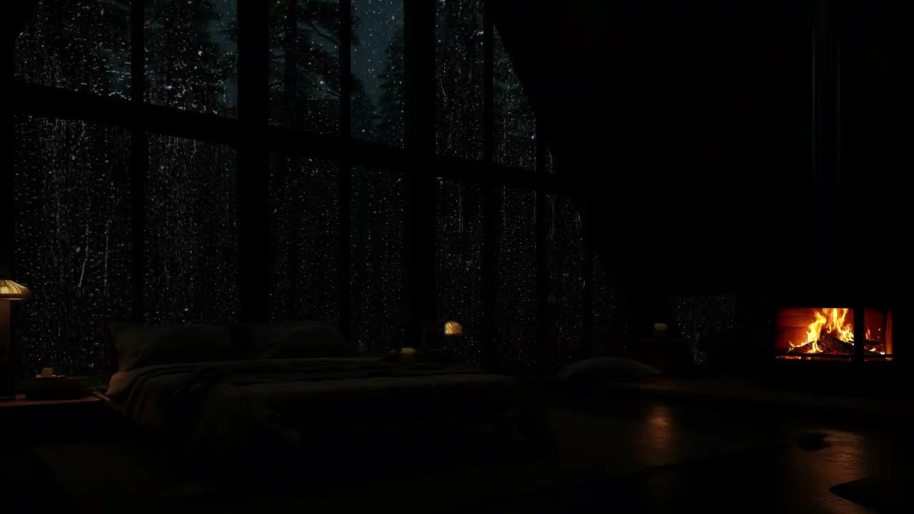 HEALING SLEEP all Night🌧️😴Calm Rain - Thunder Sounds🔥Crackling Fire for Insomnia Relief & Relax Mind
