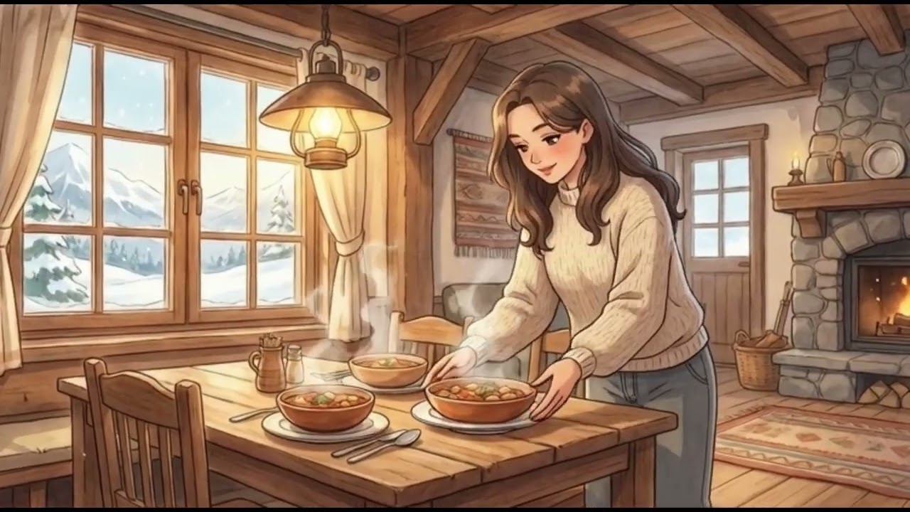 A Cozy Winter Night After Skiing ❄️   Warm Family Dinner in a Mountain Lodge