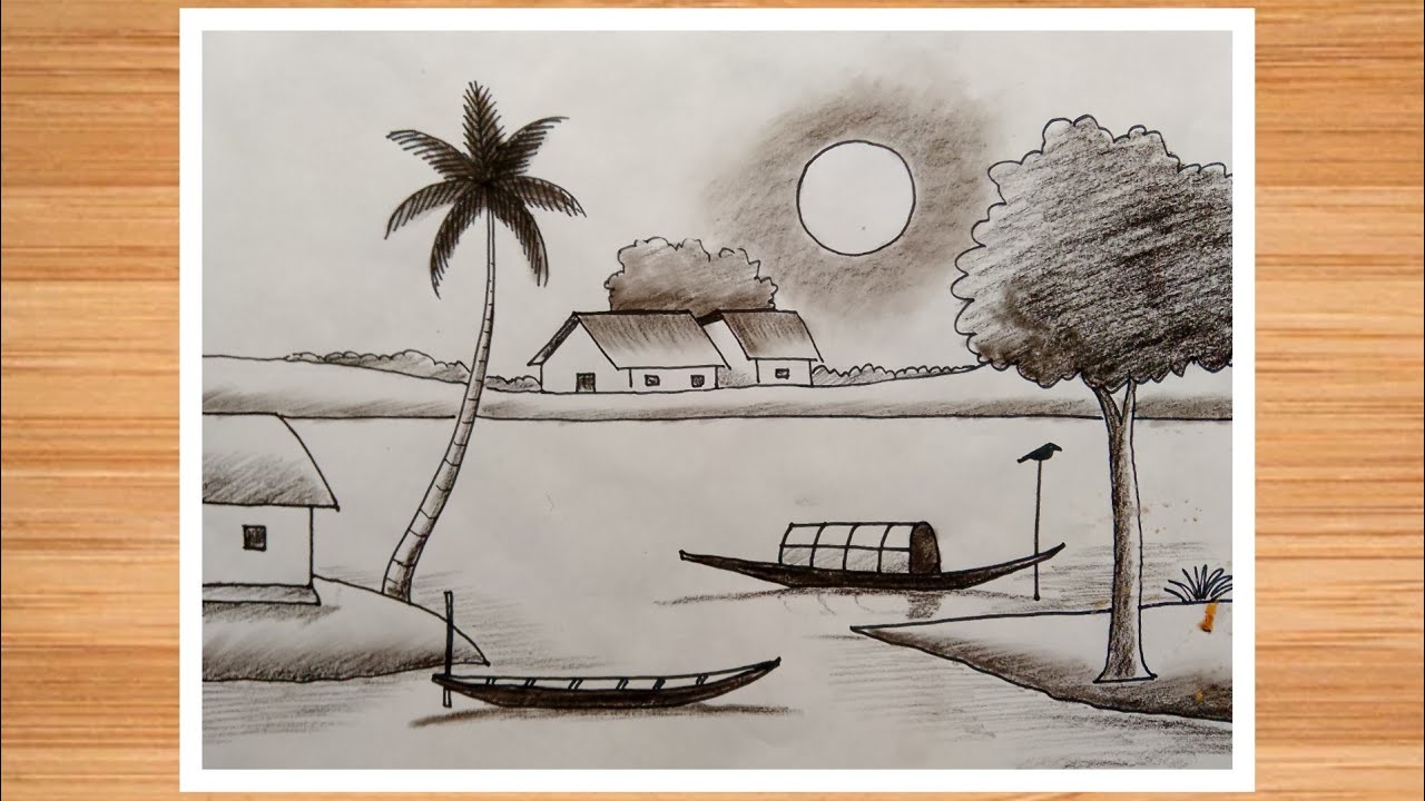 How to Draw a Beautiful Village Scene - Step by Step Art Tutorial ...