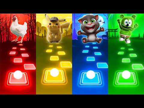 Chicken Song vs Butterfly Pikachu vs Talking Tom vs Gummy Bear - Tiles Hop EDM Rush