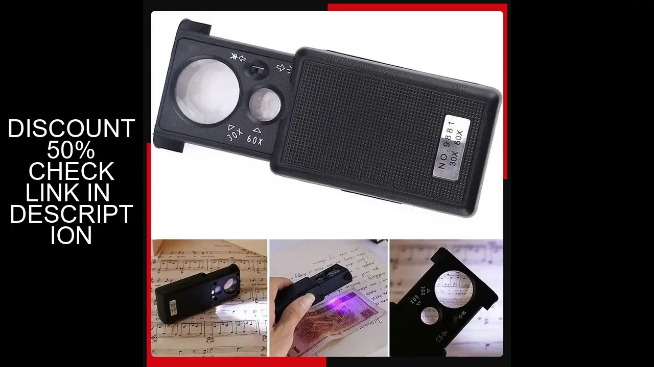 Pocket LED Magnifying Glass Jewellery Magnifier Microscope 30X 60X Portable Slide Out Loupe UV Ligh
