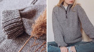 Пуловер с воротником стойка описание вязания: