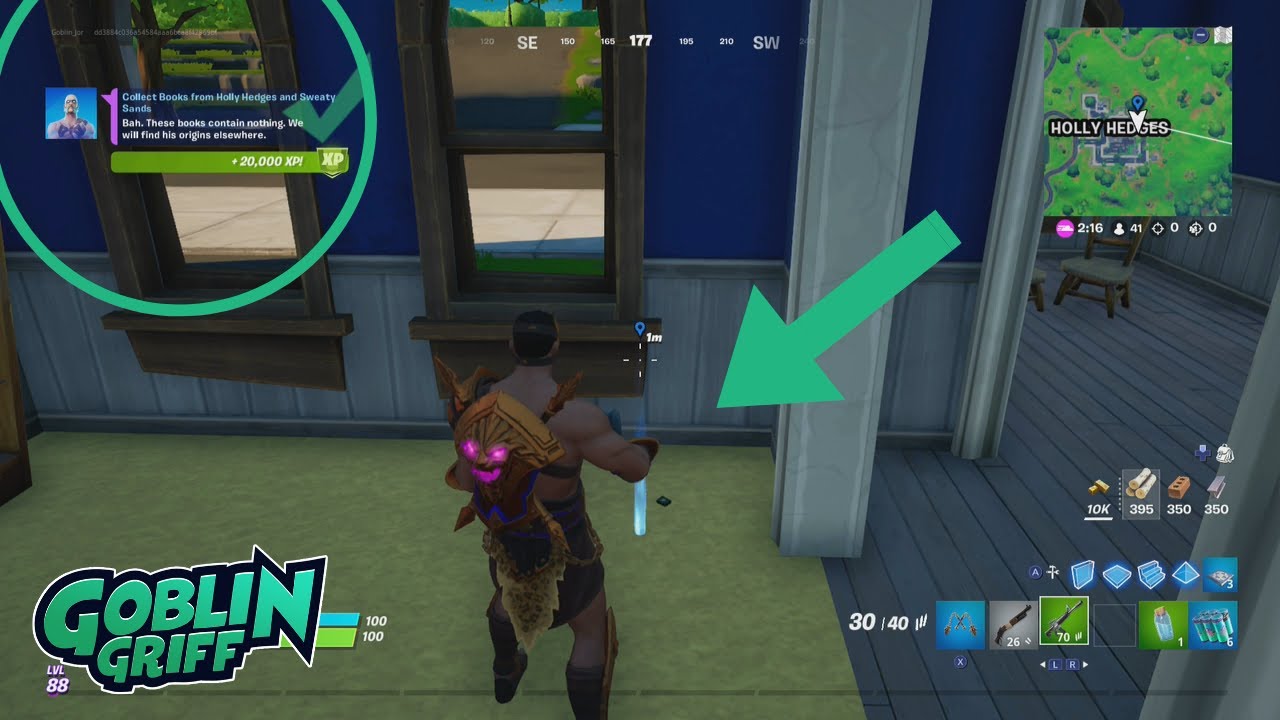 How to Collect Books from Holly Hedges and Sweaty Sands (5) (ft. Goblin Jor) | Fortnite Epic Quest