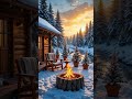 Relaxing Winter Cabin Ambience ❄️🔥 Warm Fire Pit & Gentle River Flow in the Forest #shorts #winter