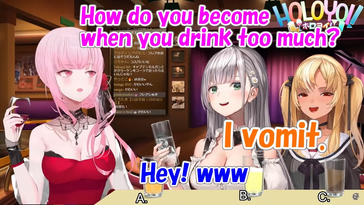 [Hololive] Ноэль и Флэр отвечают на вопросы Каллиопы об алкоголе. [Англ. субтитры]