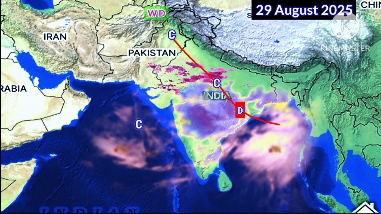 3 September 2025/25 Day Weather System Map South Asia Low pressure Cyclonic Circulation. 