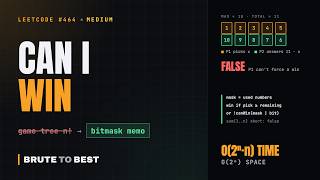 LeetCode #464: Can I Win, Bitmask Memoization Game DP