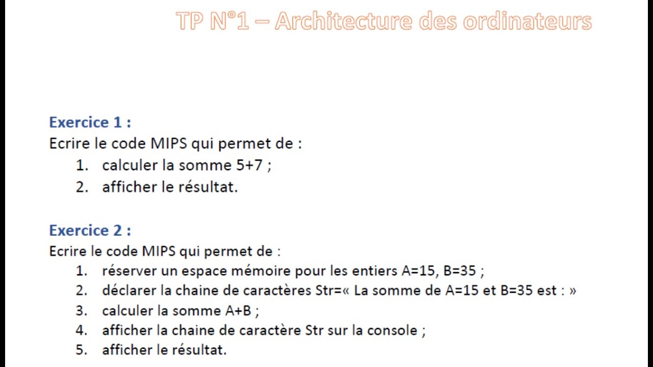 My first MIPS/QtSpim L2 exercises/ Computer Architecture Lab - YouTube