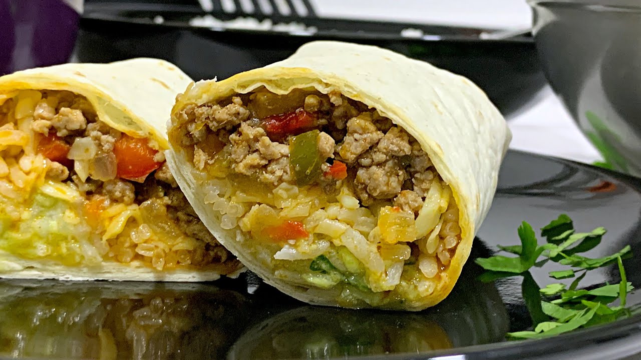 BURRITOS de CARNE Y VERDURAS 🌯 con GUACAMOLE 🥑 y ARROZ 🍚 Receta de