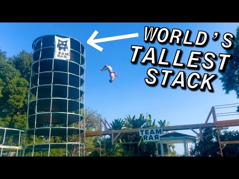 WORLD’S TALLEST TRAMPOLINE STACK! *FLIPS AND TRICKS*