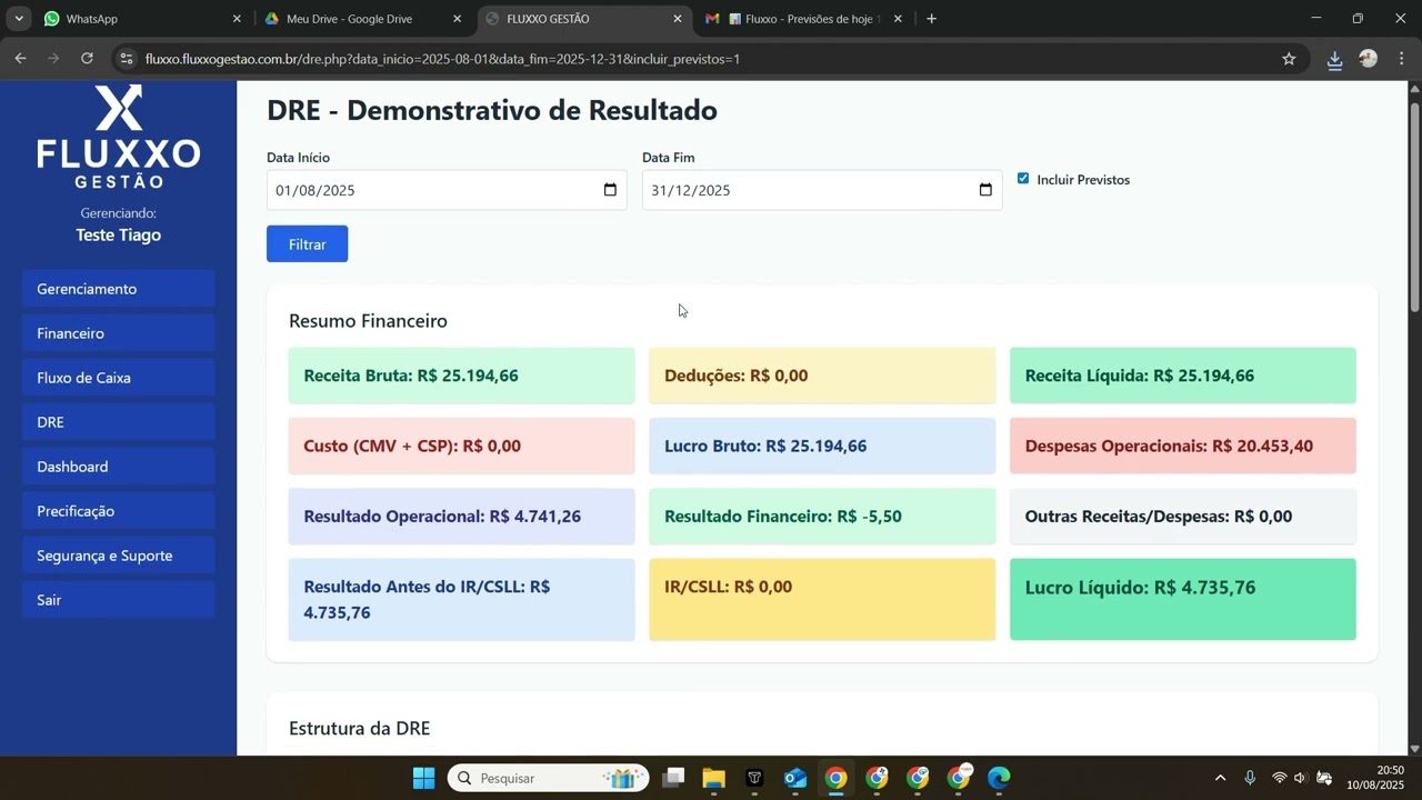 Navegação do sistema Fluxxo