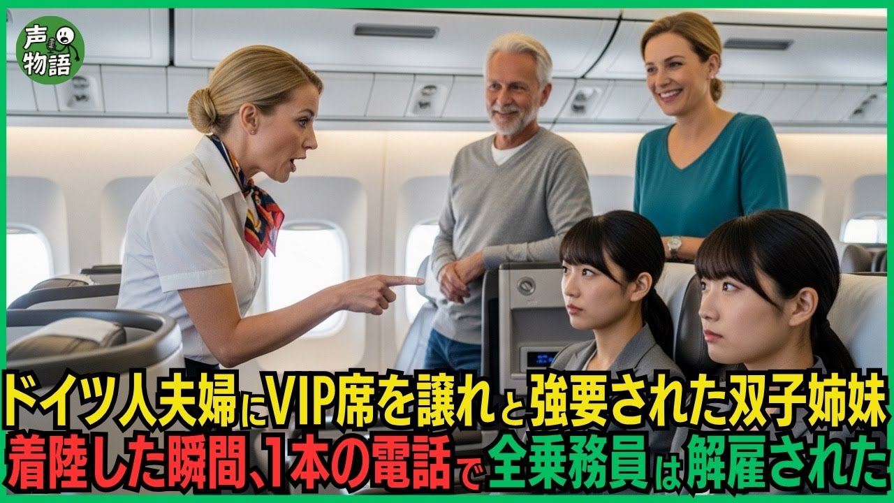 ドイツ人夫婦にファーストクラス席を譲れと日本人双子姉妹に強要するドイツ人の客室乗務員。着陸した瞬間､1本の電話で乗務員全員は解雇された