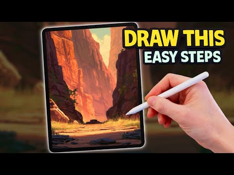 PROCREATE Dramatic Canyon Landscape Drawing Tutorial | Vibrant Lighting & Colour