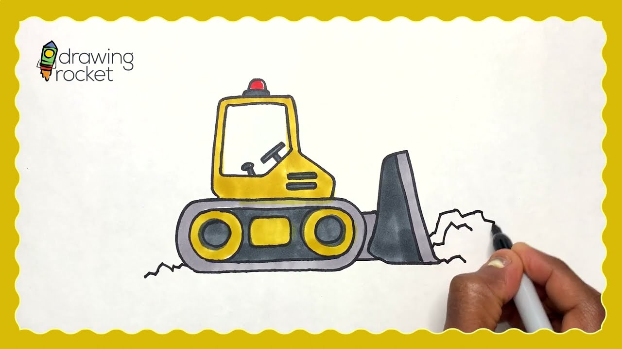 How to draw a Bulldozer construction machine 