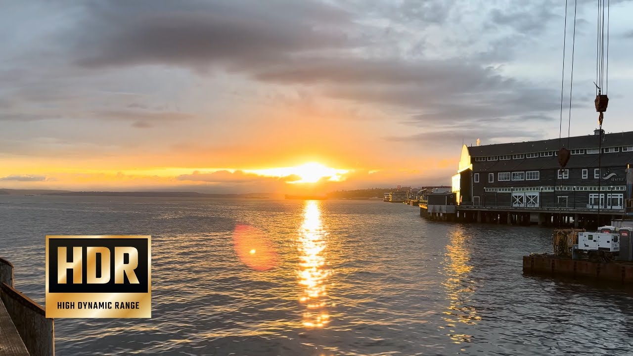 4K HDR | Relaxing Seattle Sunset from Pier 57: Tranquil Waterfront Views  🌇