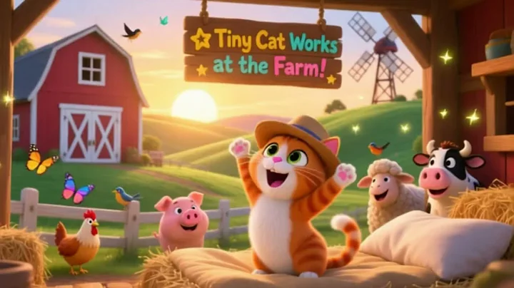 🐱Tiny Cat & the Farm Animals 🐔🐾 | Cute Animals Nursery Rhyme | Animal Poem for Kids