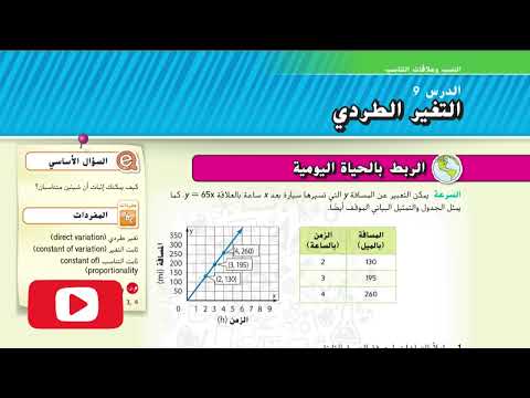 التغير الطردي شرح الدرس التاسع من الوحدة الأولى للصف السابع رياضيات الإمارات 