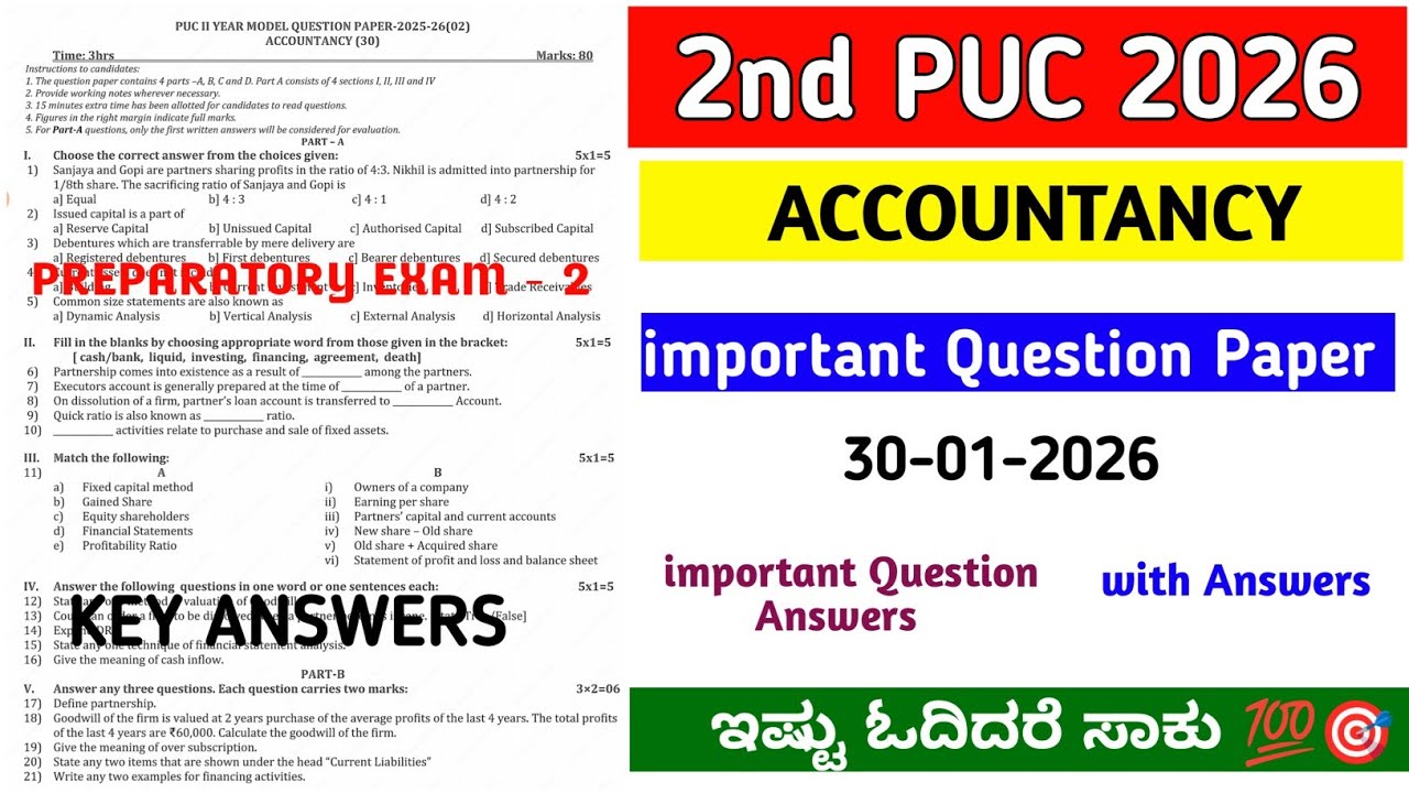 2nd PUC ACCOUNTANCY MODEL QUESTION PAPER WITH ANSWERS |VERY IMPORTANT QUESTION ANSWERS |FIX QUESTION