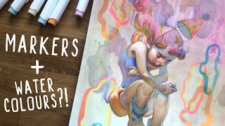 Committing Art SIN?!🔥🤭Marker & Watercolour Mix Media Illustration!