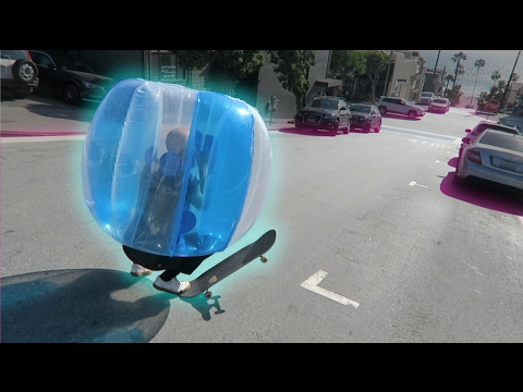 BUBBLE SUIT SKATEBOARDING DOWN GIANT HILL! - BUBBLE SUIT SKATEBOARDING DOWN GIANT HILL!