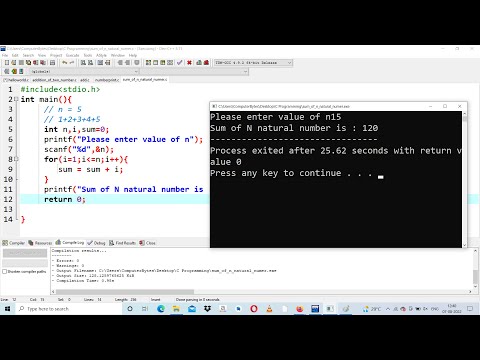C program to calculate sum of first N natural numbers | C programming for beginners | In Hindi