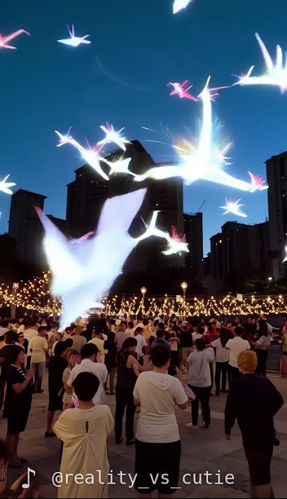 AI Art2: Magical Glowing Origami Cranes Take Flight Over City Plaza! ✨ | Wan2.1-T2V-14B