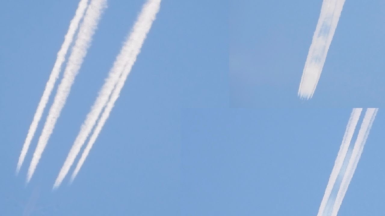 “Invisible” 747 pumping out a nice and unusual contrail pattern - YouTube