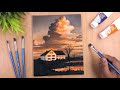 Acrylic painting of Glowing Cloudy Landscape
