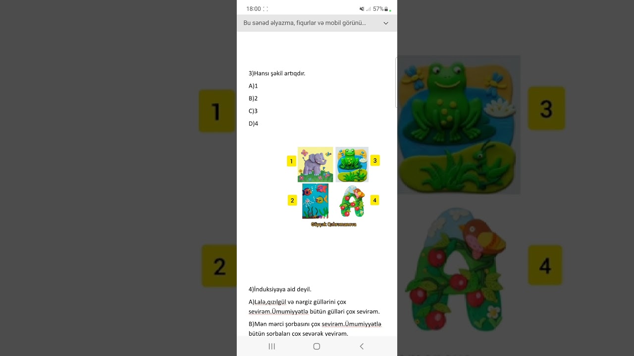 İnkişaf sahələri#Test izahı#Bağça#