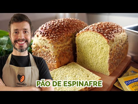 PÃO DE ESPINAFRE - Receita de pão de forma nutritivo com crosta de sementes de girassol