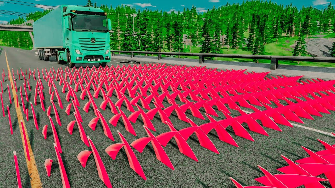 Cars Vs Red Spikes - BeamNg.drive#7