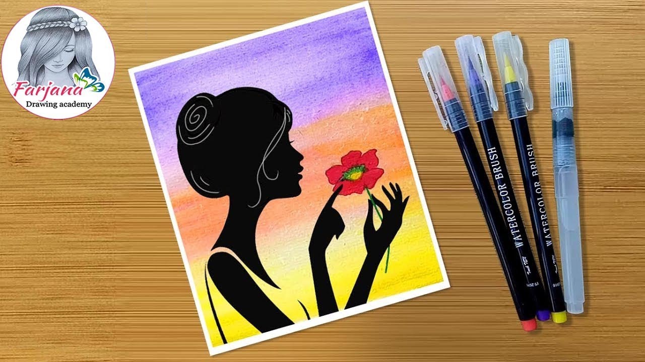 A Girl With Flower Painting Using Watercolor Brush Pen - Step By Step || Art Video - Youtube