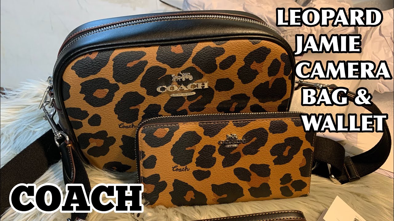 COACH Jamie Camera Bag In Signature Canvas With Leopard Print & Long