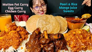 Eating Mutton Fat Curry, Egg Curry, Chicken Curry, Crunchy Poori, Rice | Big Bites | Foodie Darling