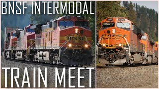 BNSF Intermodal Trains Meet in the Mountains