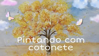 Pintando Ipê com cotonete no tecido