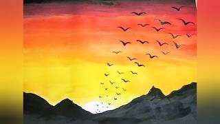 sunset poster painting easy colour bird