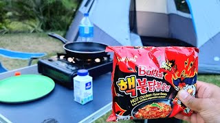 Trying 2X SPICY Ramen Noodles while Camping at a Resort