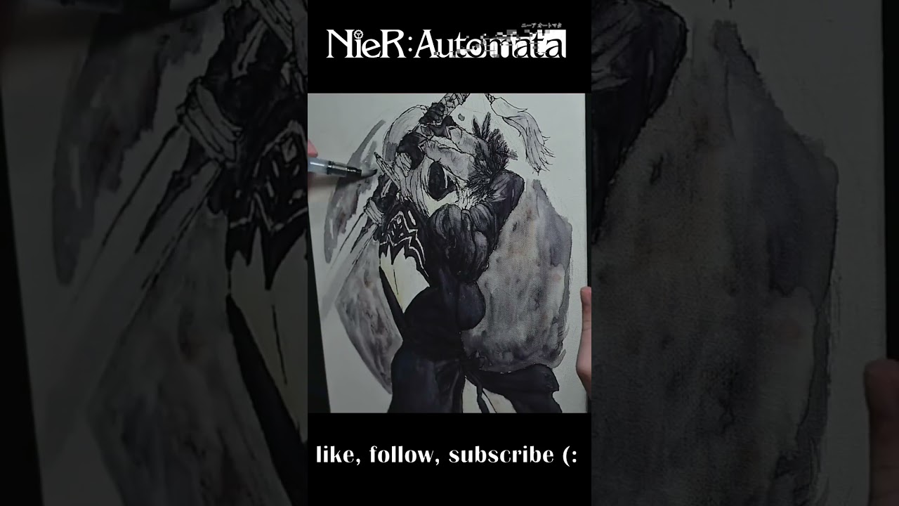 2B Nier Automata Ink Wash Painting Timelapse